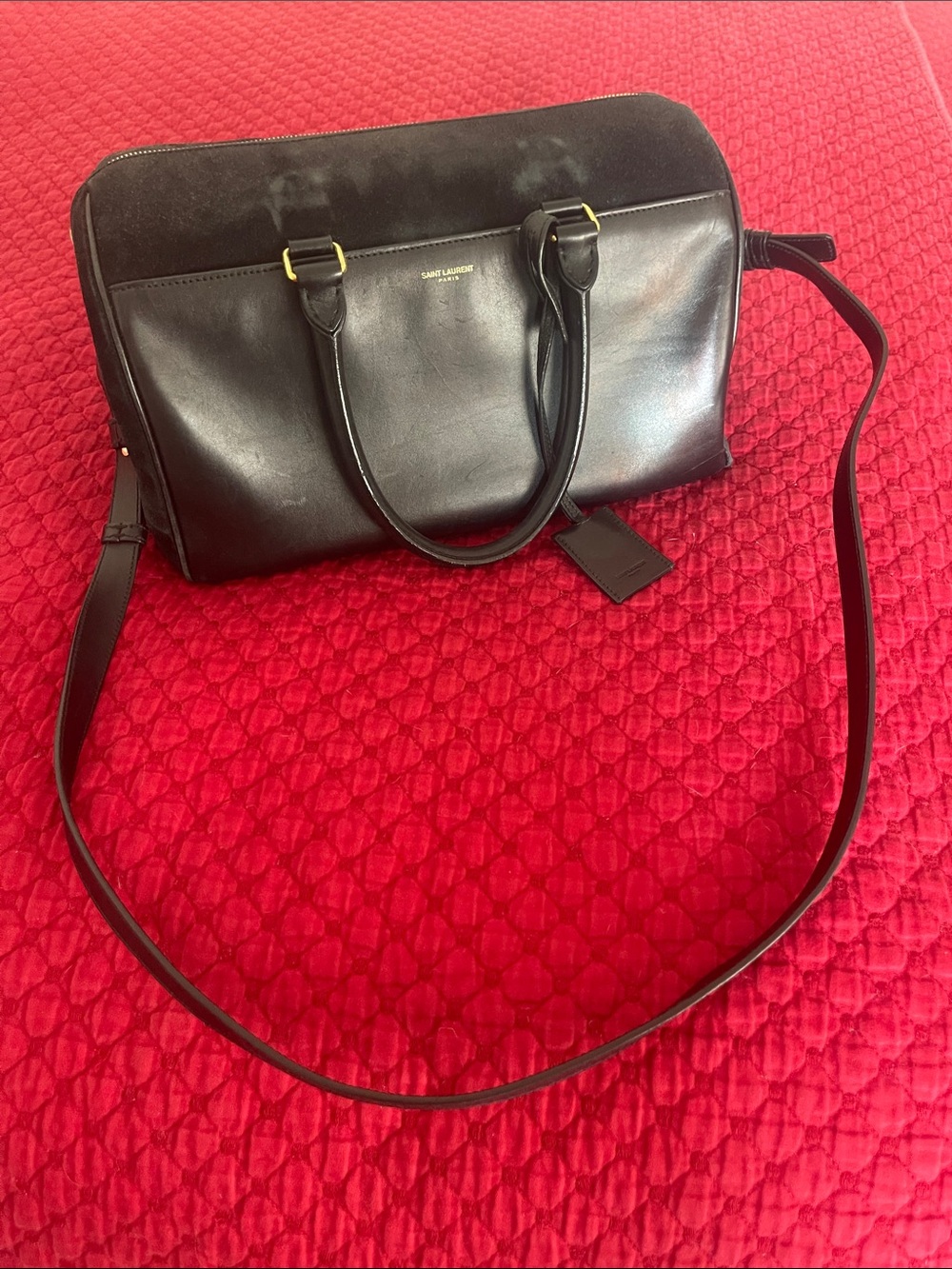 Saint Laurent Black Leather Satchel with Gold-Tone Hardware